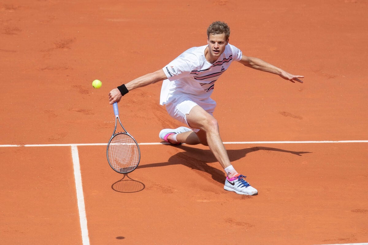May 27, 2019; Paris, Yannick Hanfmann (GER) in action during his match against Rafael Nadal (ESP) on day two of the 2019 French Open at Stade Roland Garros. Mandatory Credit: Susan Mullane-Imagn Images