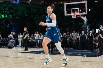 Jul 15, 2026; Minneapolis, Minnesota, USA; Minnesota Lynx guard Kayla McBride (21) reacts after the game against the Los Angeles Sparks at Target Center. Mandatory Credit: Jeffrey Becker-Imagn Images