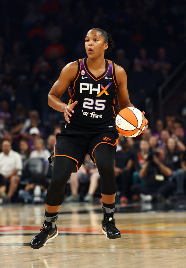 Jul 17, 2026; Phoenix, Arizona, USA; Phoenix Mercury forward Alyssa Thomas (25) against the Connecticut Sun at Mortgage Matchup Center. Mandatory Credit: Mark J. Rebilas-Imagn Images