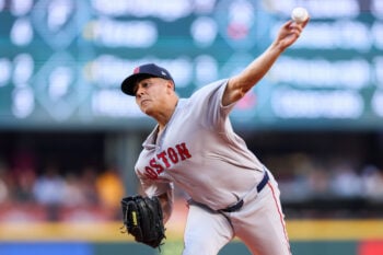 Jun 19, 2026; Seattle, Washington, USA; Boston Red Sox pitcher Ranger Suárez (55) delivers a pitch in the third inning against the Seattle Mariners at T-Mobile Park. Mandatory Credit: Kevin Ng-Imagn Images