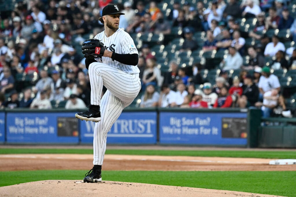 Jun 23, 2026; Chicago, Illinois, USA; Chicago White Sox pitcher Sean Burke (59) delivers the ball during the first inning against the Cleveland Guardians at Rate Field. Mandatory Credit: Matt Marton-Imagn Images