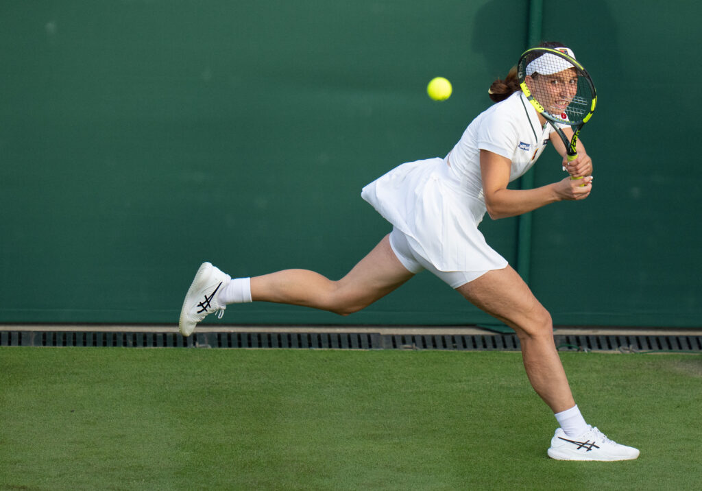 Jun 29, 2026; London, United Kingdom;  Tamara Korpatsch of Germany returns a shot during her match against Tamara Korpatsch of Germany on day one at All England Lawn Tennis and Croquet Club. Mandatory Credit: Susan Mullane-Imagn Images