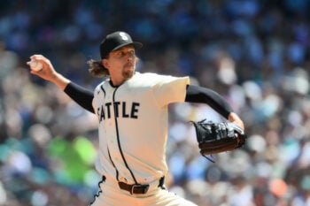 Jul 19, 2026; Seattle, Washington, USA; Seattle Mariners starting pitcher Logan Gilbert (36) pitches to the San Francisco Giants during the first inning at T-Mobile Park. Mandatory Credit: Steven Bisig-Imagn Images