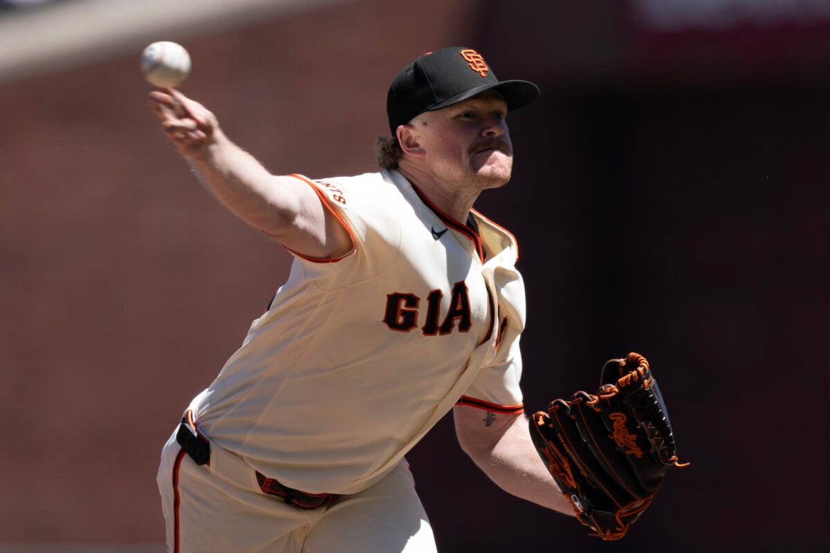 Jul 29, 2026; San Francisco, California, USA; San Francisco Giants pitcher starting Logan Webb (62) delivers a pitch against the Milwaukee Brewers during the sixth inning at Oracle Park. Mandatory Credit: D. Ross Cameron-Imagn Images