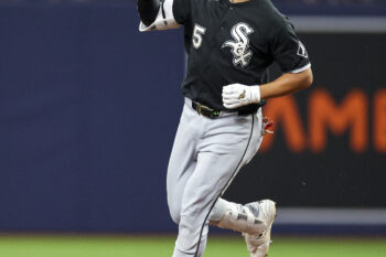 Jul 31, 2026; St. Petersburg, Florida, USA; Chicago White Sox first baseman Munetaka Murakami (5) runs the bases after hitting a two-run home run against the Tampa Bay Rays in the third inning at Tropicana Field. Mandatory Credit: Nathan Ray Seebeck-Imagn Images