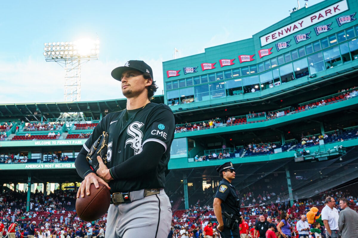 Aug 4, 2026; Boston, Massachusetts, USA; Chicago White Sox pitcher Davis Martin (65) walks to the bullpen before the start of the game against the Boston Red Sox at Fenway Park. Mandatory Credit: David Butler II-Imagn Images