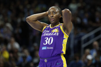 Aug 5, 2026; Chicago, Illinois, USA; Los Angeles Sparks forward Nneka Ogwumike (30) looks on during the first half of a WNBA game against the Chicago Sky at Wintrust Arena. Mandatory Credit: Kamil Krzaczynski-Imagn Images
