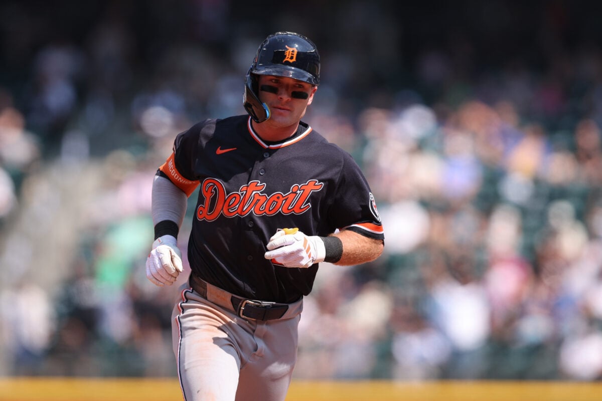 Aug 6, 2026; Seattle, Washington, USA; Detroit Tigers shortstop Kevin McGonigle (7) circles the bases after hitting a home run in the seventh inning against the Seattle Mariners at T-Mobile Park. Mandatory Credit: Kevin Ng-Imagn Images