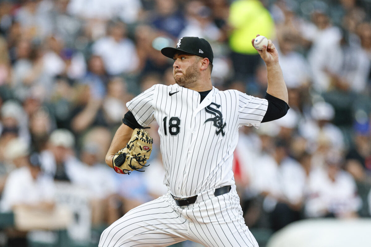 Aug 8, 2026; Chicago, Illinois, USA; Chicago White Sox starting pitcher Anthony Kay (18) delivers a pitch against the Cleveland Guardians during the first inning at Rate Field. Mandatory Credit: Kamil Krzaczynski-Imagn Images