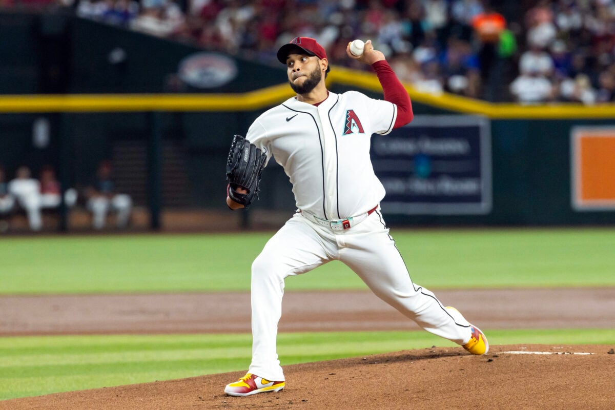 Aug 9, 2026; Phoenix, Arizona, USA; Arizona Diamondbacks pitcher Eduardo Rodriguez in the first inning against the Los Angeles Dodgers at Chase Field. Mandatory Credit: Mark J. Rebilas-Imagn Images