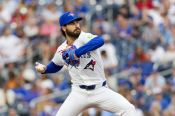 Aug 11, 2026; Toronto, Ontario, CAN;  Toronto Blue Jays pitcher Dylan Cease (84) pitches to the Boston Red Sox during the first inning at Rogers Centre. Mandatory Credit: Kevin Sousa-Imagn Images