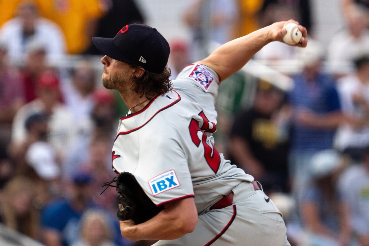 Philadelphia Phillies pitcher Aaron Nola (27) throws to the Minnesota Twins Aug. 13, 2026 at the Field of Dreams in Dyersville, Iowa.