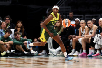 Aug 16, 2026; Seattle, Washington, USA; Seattle Storm guard Flau'jae Johnson (4) drives the ball in the second half against the Chicago Sky  at Climate Pledge Arena. Mandatory Credit: Kevin Ng-Imagn Images