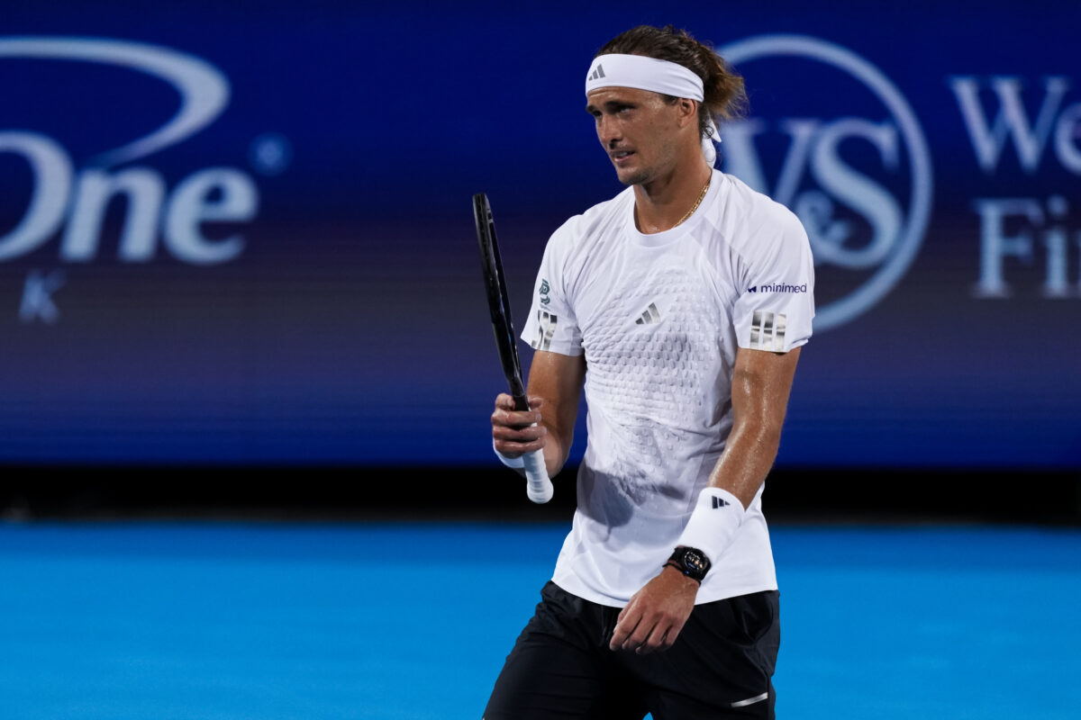 Aug 17, 2026; Mason, OH, USA;  Alexander Zverev (GER) reacts after returning a shot against Terence Atmane (FRA) during the Cincinnati Open at Lindner Family Tennis Center. Mandatory Credit: Aaron Doster-Imagn Images