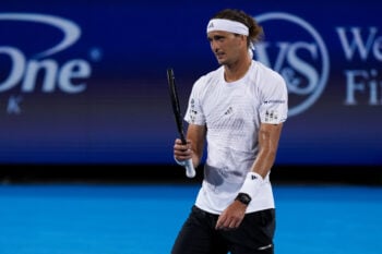 Aug 17, 2026; Mason, OH, USA;  Alexander Zverev (GER) reacts after returning a shot against Terence Atmane (FRA) during the Cincinnati Open at Lindner Family Tennis Center. Mandatory Credit: Aaron Doster-Imagn Images