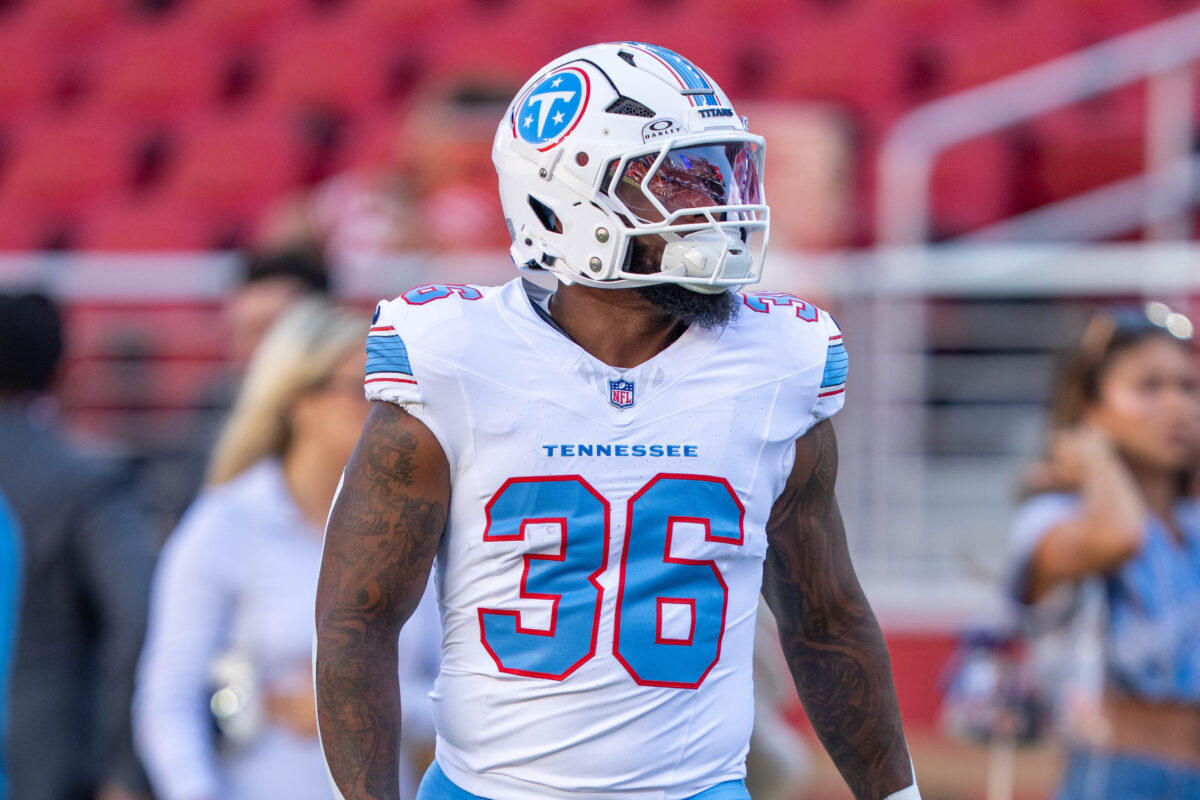 August 13, 2026; Santa Clara, California, USA; Tennessee Titans running back Julius Chestnut (36) warms up before the game against the San Francisco 49ers at Levi's Stadium. Mandatory Credit: Kyle Terada-Imagn Images