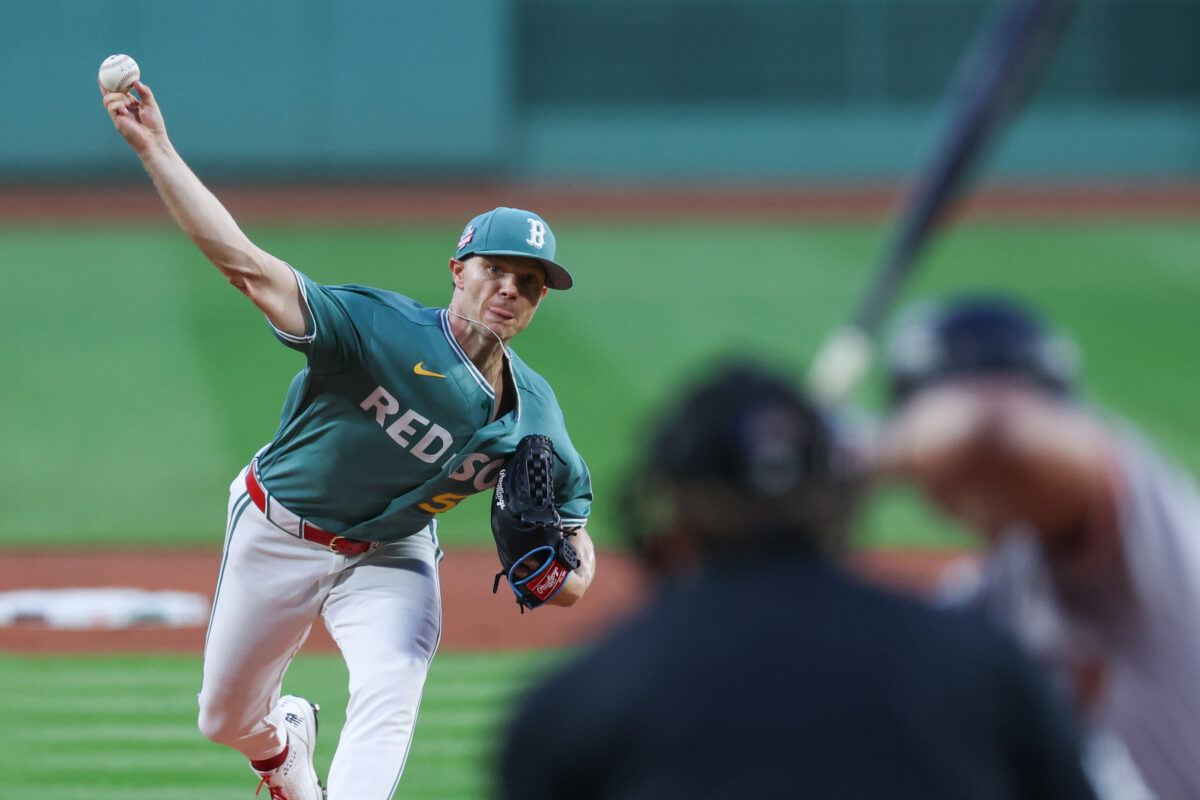 Aug 21, 2026; Boston, Massachusetts, USA; Boston Red Sox starting pitcher Sonny Gray (54) delivers a pitch during the first inning against the San Francisco Giants at Fenway Park. Mandatory Credit: Paul Rutherford-Imagn Images