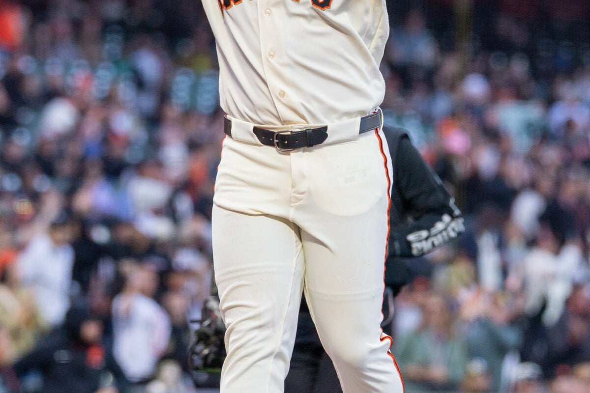 Aug 24, 2026; San Francisco, California, USA;  San Francisco Giants first baseman Rafael Devers (16) celebrates his three-run home run during the second inning against the Cincinnati Reds at Oracle Park.  Mandatory Credit: Bob Kupbens-Imagn Images