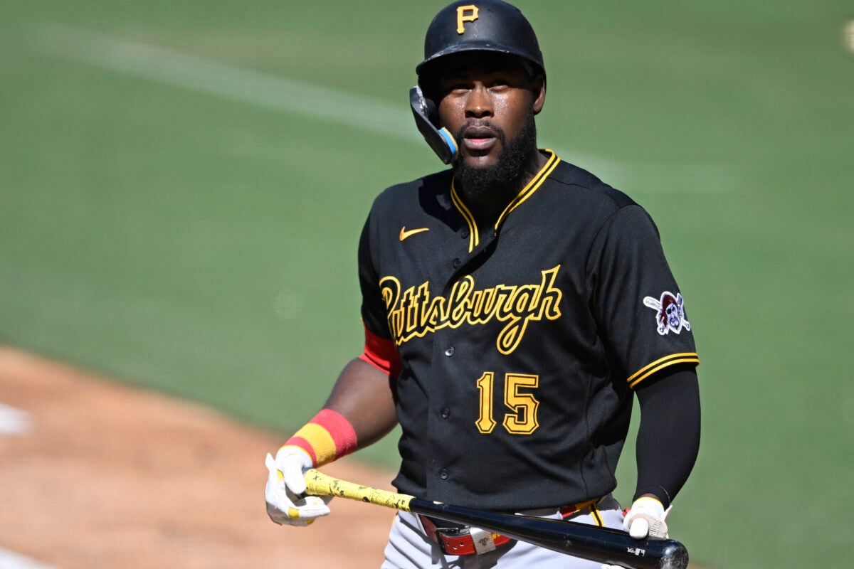 Aug 26, 2026; San Diego, California, USA;  Pittsburgh Pirates center fielder Oneil Cruz (15) walks back to the dugout after striking out during the eighth inning against the San Diego Padres at Petco Park.  Mandatory Credit: Denis Poroy-Imagn Images