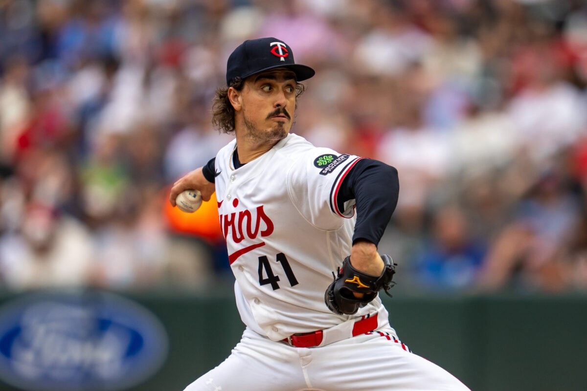 Jun 24, 2026; Minneapolis, Minnesota, USA; Minnesota Twins starting pitcher Joe Ryan (41) delivers a pitch against the Los Angeles Dodgers in the first inning at Target Field. Mandatory Credit: Jesse Johnson-Imagn Images