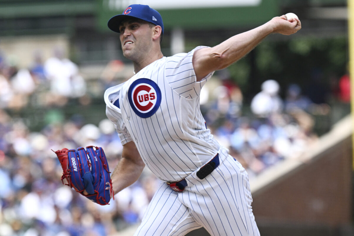 Jul 18, 2026; Chicago, Illinois, USA; Chicago Cubs pitcher Matthew Boyd (16) delivers the ball during the first inning against the Minnesota Twins at Wrigley Field. Mandatory Credit: Matt Marton-Imagn Images