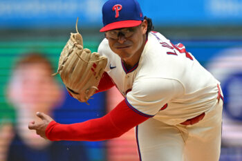Aug 9, 2026; Philadelphia, Pennsylvania, USA; Philadelphia Phillies pitcher Jesús Luzardo (44) throws a pitch during the first inning against the Toronto Blue Jays at Citizens Bank Park. Mandatory Credit: Eric Hartline-Imagn Images