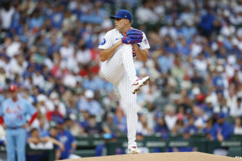 Aug 15, 2026; Chicago, Illinois, USA; Chicago Cubs starting pitcher Matthew Boyd (16) delivers a pitch against the St. Louis Cardinals during the first inning at Wrigley Field. Mandatory Credit: Kamil Krzaczynski-Imagn Images