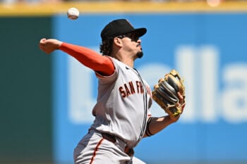Aug 20, 2026; Cleveland, Ohio, USA; San Francisco Giants shortstop Willy Adames (2) mishandles the ball on a double play attempt during the second inning against the Cleveland Guardians at Progressive Field. Mandatory Credit: Ken Blaze-Imagn Images