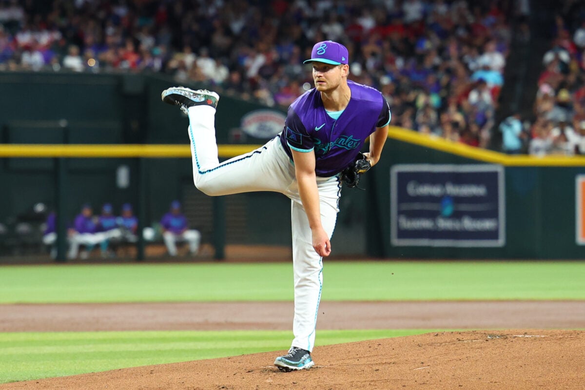 Aug 22, 2026; Phoenix, Arizona, USA; Arizona Diamondbacks pitcher Michael Soroka (34) throws against the Cincinnati Reds in the first inning at Chase Field. Mandatory Credit: Anna Carrington-Imagn Images
