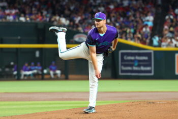 Aug 22, 2026; Phoenix, Arizona, USA;  Arizona Diamondbacks pitcher Michael Soroka (34) throws against the Cincinnati Reds in the first inning at Chase Field.  Mandatory Credit: Anna Carrington-Imagn Images