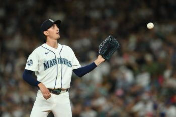 Aug 25, 2026; Seattle, Washington, USA; Seattle Mariners starting pitcher George Kirby (68) during the eighth inning against the Philadelphia Phillies at T-Mobile Park. Mandatory Credit: Steven Bisig-Imagn Images