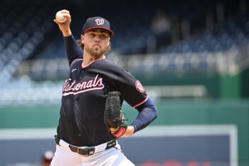 Aug 27, 2026; Washington, District of Columbia, USA; Washington Nationals pitcher Jake Irvin (27) throws to the Colorado Rockies during the first inning at Nationals Park. Mandatory Credit: Brad Mills-Imagn Images