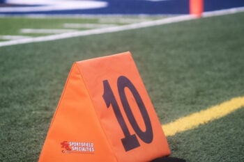 STOCK | A 10-yard line marker and an end zone pylon are pictured during a high school football game between Duval Charter and Harvest Community at the neutral field of Cornerstone Classical Academy on Aug. 27, 2026 in Jacksonville, Florida. [Clayton Freeman/Florida Times-Union]
