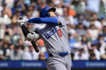 Aug 29, 2026; Detroit, Michigan, USA;  Los Angeles Dodgers designated hitter Shohei Ohtani (17) hits a single against the Detroit Tigers in the third inning at Comerica Park.  Mandatory Credit: Lon Horwedel-Imagn Images