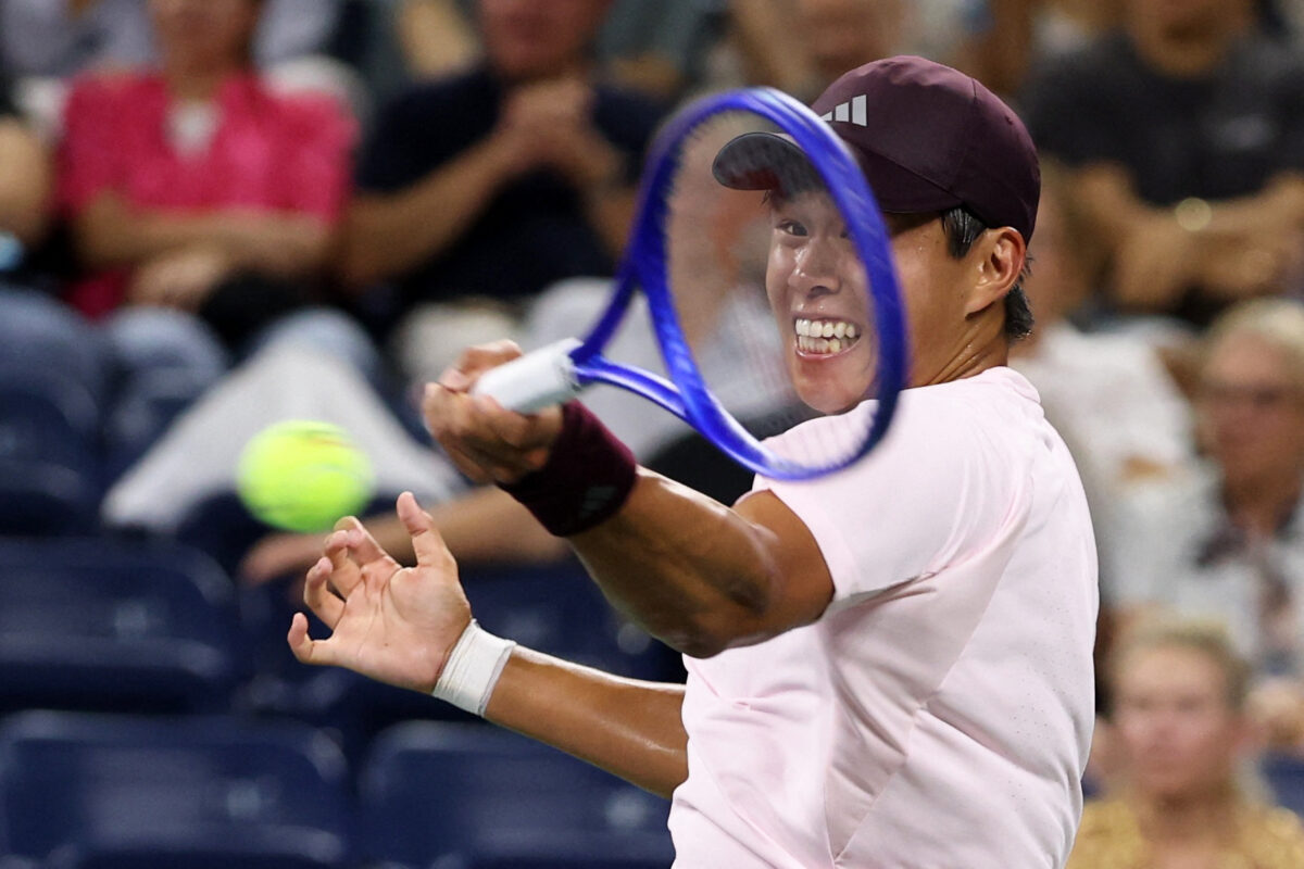 Tennis - U.S. Open - Flushing Meadows, New York, United States - September 3, 2026 Learner Tien of the U.S. in action during his second round match against France's Gael Monfils IMAGN IMAGES via Reuters/Amber Searls