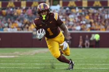 Sep 3, 2026; Minneapolis, Minnesota, USA; Minnesota Golden Gophers running back Darius Taylor (1) runs the ball against the Eastern Illinois Panthers during the first half at Huntington Bank Stadium. Mandatory Credit: Matt Krohn-Imagn Images