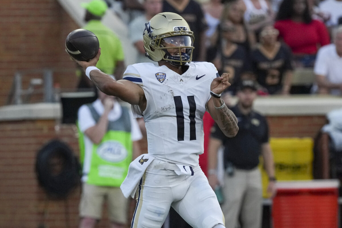 Sep 3, 2026; Winston-Salem, North Carolina, USA;  Akron Zips quarterback Cibastian Broughton (11) throws during the first half against the Wake Forest Demon Deacons at Allegacy Federal Credit Union Stadium.  Mandatory Credit: Jim Dedmon-Imagn Images