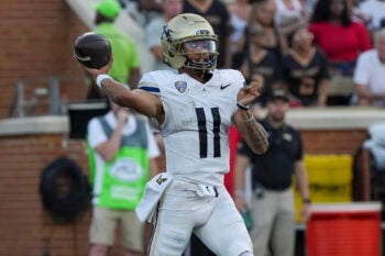 Sep 3, 2026; Winston-Salem, North Carolina, USA;  Akron Zips quarterback Cibastian Broughton (11) throws during the first half against the Wake Forest Demon Deacons at Allegacy Federal Credit Union Stadium.  Mandatory Credit: Jim Dedmon-Imagn Images