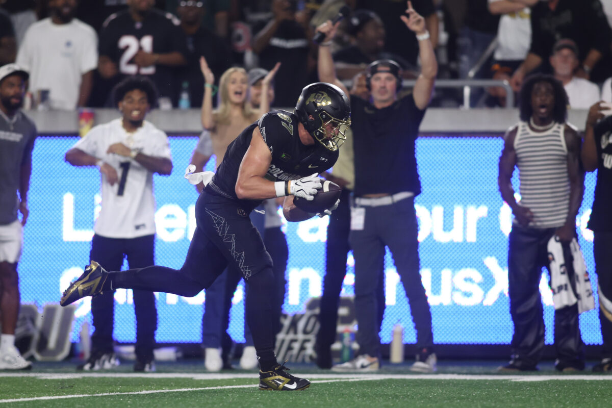 Sep 3, 2026; Atlanta, Georgia, USA; Colorado Buffaloes tight end Charlie Williams (87) makes a catch against the Georgia Tech Yellow Jackets in the second half at Bobby Dodd Stadium at Hyundai Field. Mandatory Credit: Brett Davis-Imagn Images