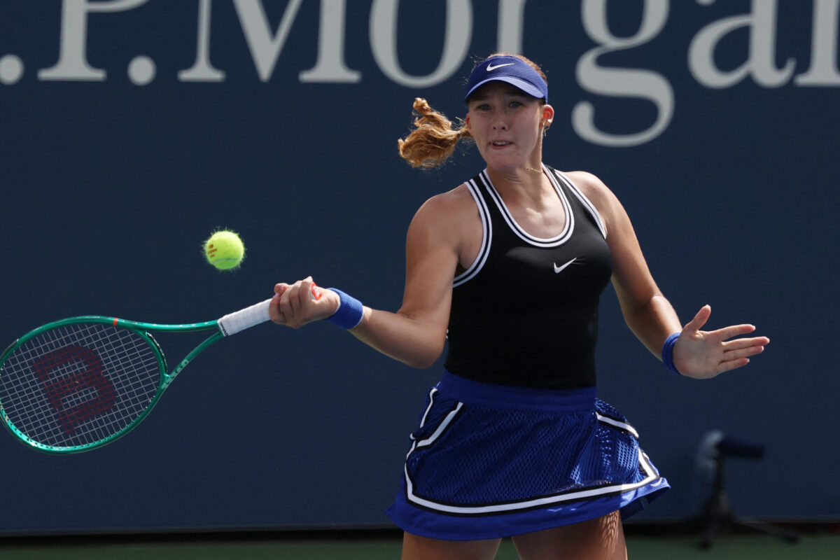 Tennis - U.S. Open - Flushing Meadows, New York, United States - September 5, 2026 Russia's Mirra Andreeva in action during her third round match against Czech Republic's Nikola Bartunkova IMAGN IMAGES via Reuters/Geoff Burke