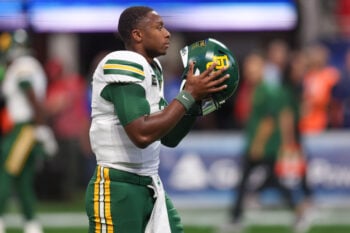 Sep 5, 2026; Atlanta, Georgia, USA; Baylor Bears quarterback DJ Lagway (2) prepares for a game against the Auburn Tigers at Mercedes-Benz Stadium. Mandatory Credit: Brett Davis-Imagn Images