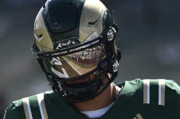 Colorado State football player Hauss Hejny before a game against Wyoming on Sept. 5, 2026, at Canvas Stadium in Fort Collins, Colo.