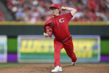 Sep 5, 2026; Cincinnati, Ohio, USA;  Cincinnati Reds pitcher Andrew Abbott (41) throws against the Milwaukee Brewers during the first inning at Great American Ball Park.  Mandatory Credit: Tanner Pearson-Imagn Images