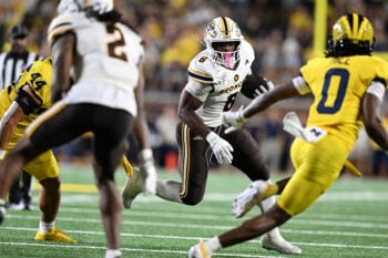 Sep 5, 2026; Ann Arbor, Michigan, USA;  Western Michigan running back Jalen Buckley (6) runs the ball against Michigan in the fourth quarter at Michigan Stadium.  Mandatory Credit: Lon Horwedel-Imagn Images
