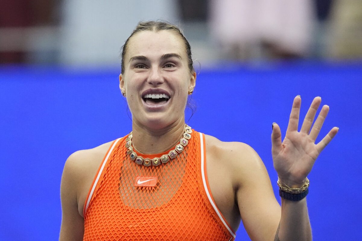 Tennis - U.S. Open - Flushing Meadows, New York, United States - September 6, 2026 Belarus' Aryna Sabalenka celebrates after winning her round of 16 match against Taylor Townsend of the U.S. REUTERS/Eduardo Munoz