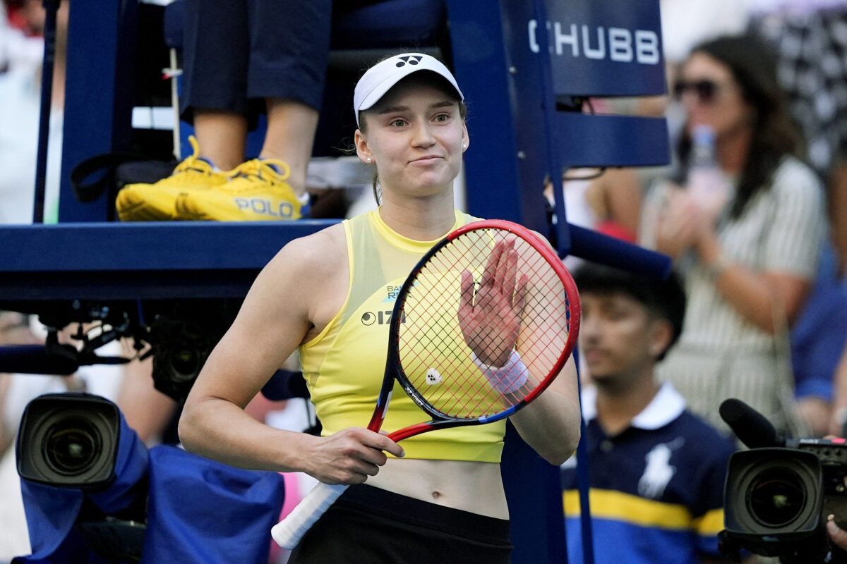 Tennis - U.S. Open - Flushing Meadows, New York, United States - September 7, 2026 Kazakhstan's Elena Rybakina celebrates winning her round of 16 match against Japan's Naomi Osaka REUTERS/Eduardo Munoz