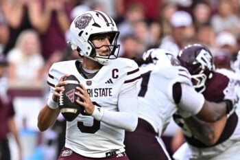 Sep 5, 2026; College Station, Texas, USA; Missouri State Bears quarterback Skyler Locklear (9) looks to pass the ball during the first quarter against the Texas A&M Aggies at Kyle Field. Mandatory Credit: Maria Lysaker-Imagn Images