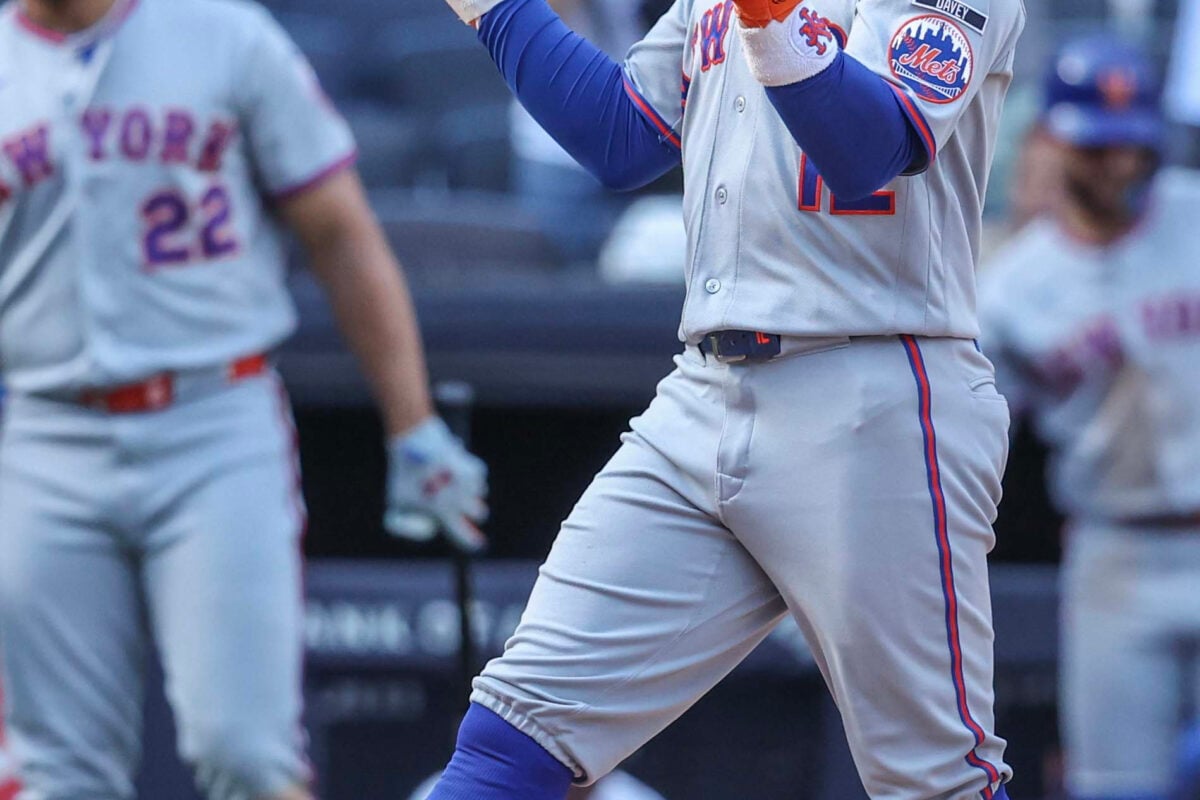 Sep 12, 2026; Bronx, New York, USA;  New York Mets shortstop Francisco Lindor (12) celebrates after hitting a grand slam home run in the eighth inning against the New York Yankees at Yankee Stadium.  Mandatory Credit: Wendell Cruz-Imagn Images