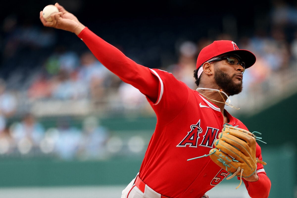 Sep 12, 2026; Washington, District of Columbia, USA; Los Angeles Angels pitcher Walbert Urena (57) throws during the first inning against the Washington Nationals at Nationals Park. Mandatory Credit: Daniel Kucin Jr.-Imagn Images