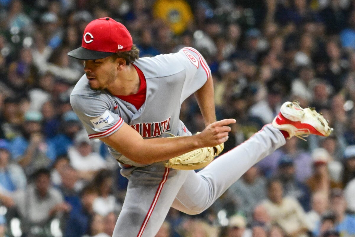 Sep 13, 2026; Milwaukee, Wisconsin, USA; Cincinnati Reds starting pitcher Chase Burns (26) throws a pitch in the first inning against the Milwaukee Brewers at American Family Field. Mandatory Credit: Benny Sieu-Imagn Images